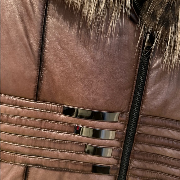 Leather winter jacket with real fur, Size S - Picture 3 of 4